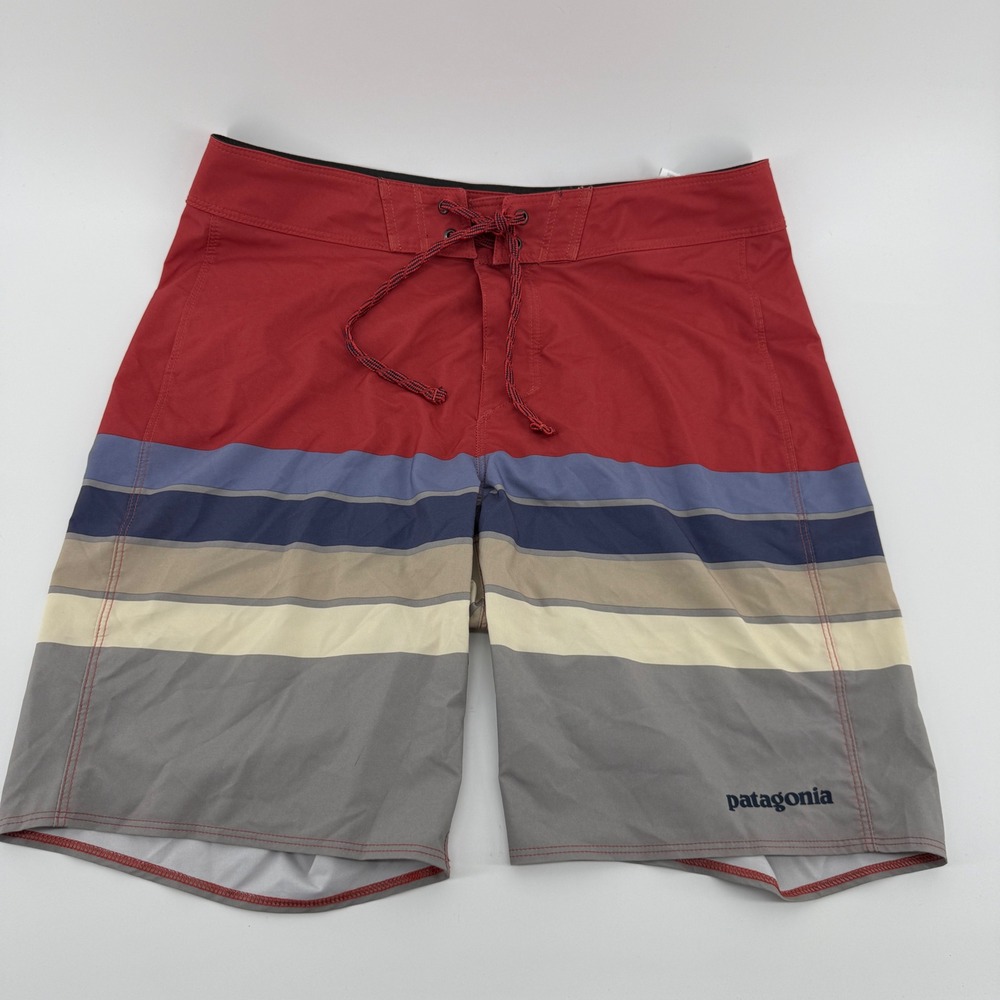 Patagonia‎ Boardshorts Mens 28 Red Striped Hydro Series Recycled Swim Trunks